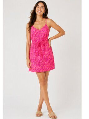 Sinsay Pink Orange Abstract Print Mini Dress Tie Waist Size Medium